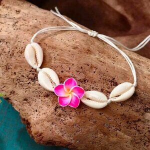 Hot Pink Orchid & Shell Bracelet Minimalist Summer Beach Surfer Vacation